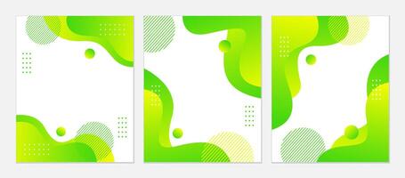 Green liquid banner templates. Vector abstract background with green yellow gradient fluid waves, and organic shapes. Set of trendy posters for social media promotion