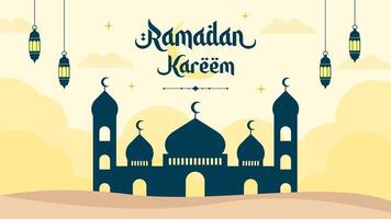 islámico saludos Ramadán kareem hermosa modelo póster antecedentes diseño con mezquita y linternas Ramadán vector ilustraciones