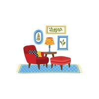 a set of furnitures in living room flat style illustration vector