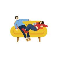 illustration of a couple tried and relaxing on couch vector