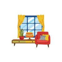 a set of furnitures in living room flat style illustration vector