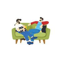 illustration of two men tried and relaxing on couch vector