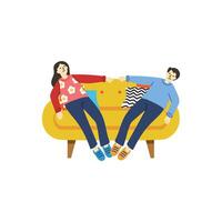 ilustración de un Pareja intentó y relajante en sofá vector