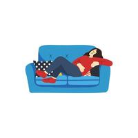 ilustración de personas intentó y relajante en sofá vector