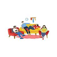 illustration of people tried and relaxing in living room vector