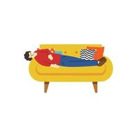 illustration of a man tried and relaxing on couch vector