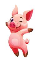 Cheerful pig cartoon vector illustration. Happy pig isolated on white background