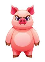 Cartoon angry pig. Vector illustration isolated on white background