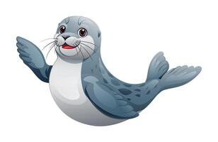 Cute seal waving hand. Vector cartoon illustration isolated on white background