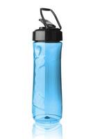 Plastic blue sports bottle. Isolated on white background. photo