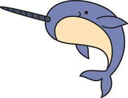 Cute cartoon narwhal on a white background. Vector illustration.