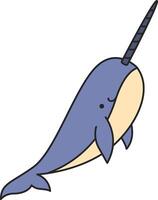 Cartoon narwhal isolated on white background. Vector illustration.