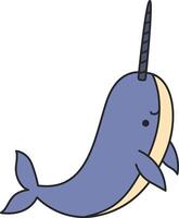 Cute cartoon narwhal isolated on white background. Vector illustration.