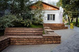 Art Square, a local landmark of the city of Ufa. Modern city park with unusual locations. A place for young people and adults. Landscaped area in the city. photo