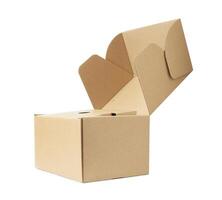 close up of a cardboard box on white background photo