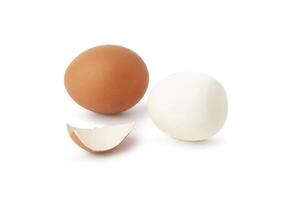 Peeled boiled egg isolated on white background photo