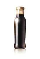 Glass bottle  of soy sauce isolated on white background photo