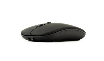 wireless black mouse isolated on white background photo
