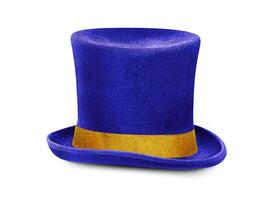 Blue top hat with gold band, isolated against white background photo