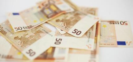 Euro banknotes. 50 euro money. Money finance earning sector concept photo
