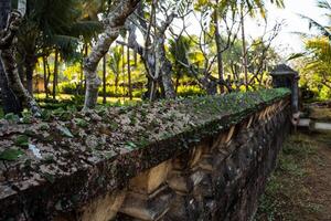 Abstract frame. Pieces of green glass are glued to the textured fence. Protection of the territory. photo