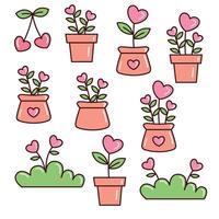 hand drawn cute love romantic flower pot vector