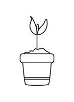 Linear sprout in pot. Botanical drawing, plant. Line art. Doodle and icon. Coloring page. vector