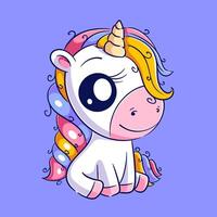 A cute unicorn is sitting alone vector