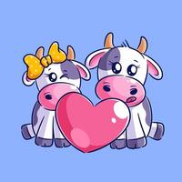 Two pairs of cows are behind the heart vector