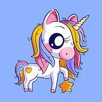 A cute unicorn is stylized on a star vector