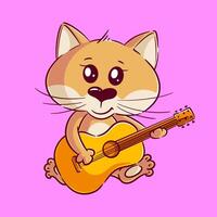 Cute cat plays guitar, vector cartoon