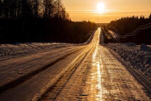 the road in the setting sun photo