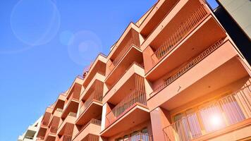 Modern architecture of urban residential apartment building. Apartment building exterior, residential house facade. photo