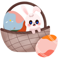 Rabbit in basket with eggs png