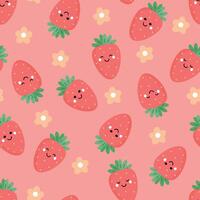 Seamless pattern with cute cartoon strawberries, for fabric print, textile, gift wrapping paper. colorful vector for children, flat style