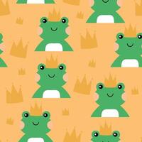 Seamless pattern with cute cartoon green frogs, for fabric print, textile, gift wrapping paper. colorful vector for children, flat style