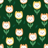 Seamless pattern with cute cartoon white bears and colorful flowers for fabric prints, textiles, gift wrapping paper. children's colorful vector, flat style vector