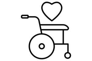 Desventaja solidaridad icono. silla de ruedas icono con corazón. icono relacionado a discapacidad. línea icono estilo. elemento ilustración vector