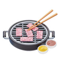 yakiniku 3d icon. yakiniku in a smokeless roaster for Grilled meat 3d illustration png