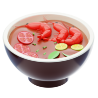 Tom Yum Goong 3D Icon. Thai Cuisine Sour and spicy soup with River Shrimp png