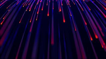Abstract background with bright neon rays and glowing lines. neon lines or light stripes go down. Rain of particles. Seamless looping animation video