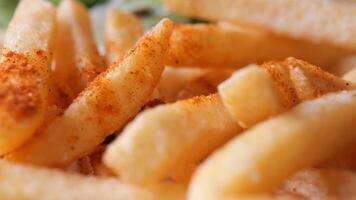 detail shot of French Fries on table video