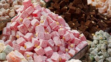 Traditional Turkish Delights displaying for sale at market video