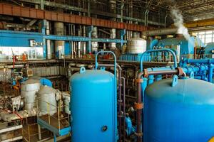 Equipment is an old power plant. Interior thermal power factory. photo