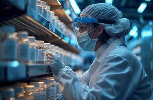 AI generated Female scientist is working with vaccine in laboratory photo