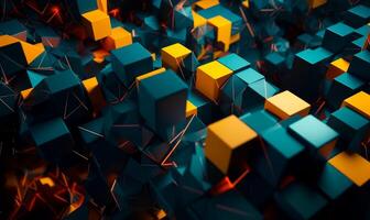 AI Generated Abstract 3D render of geometric background with floating cubes photo