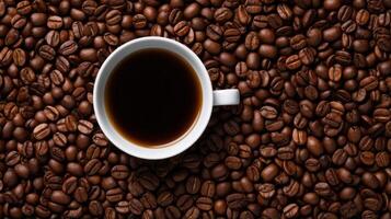 AI generated Coffee beans arranged around a coffee cup, evoking anticipation photo
