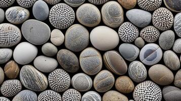 ai generado un de cerca de texturizado playa rocas con único patrones foto