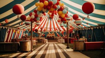 AI generated A costume party with a vintage circus theme, complete with big tops and acrobatics photo