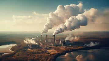 AI generated Polluted air over power plant emitting smoke photo